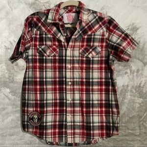 Christian Audigier Plaid Short Sleeve Button Down Shirt